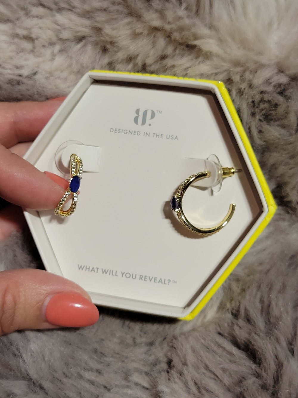 Gold Hoop and Huggie Earrings with Navy Crystal Accents